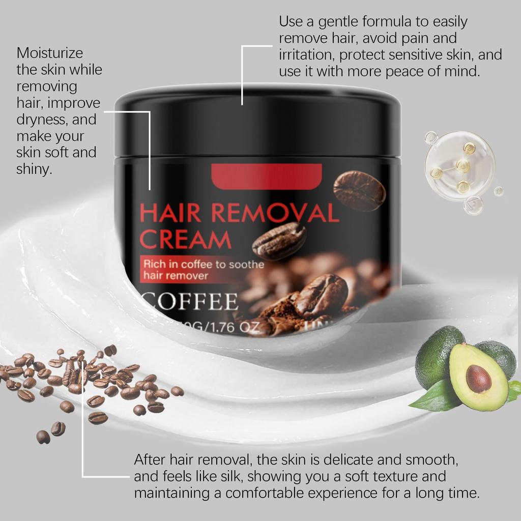 Kaffee-Haarentfernungscreme reinigt sanft Hand- und Beinhaare und bietet eine sanfte und wohltuende Haarentfernungspflege für mehrere Bereiche