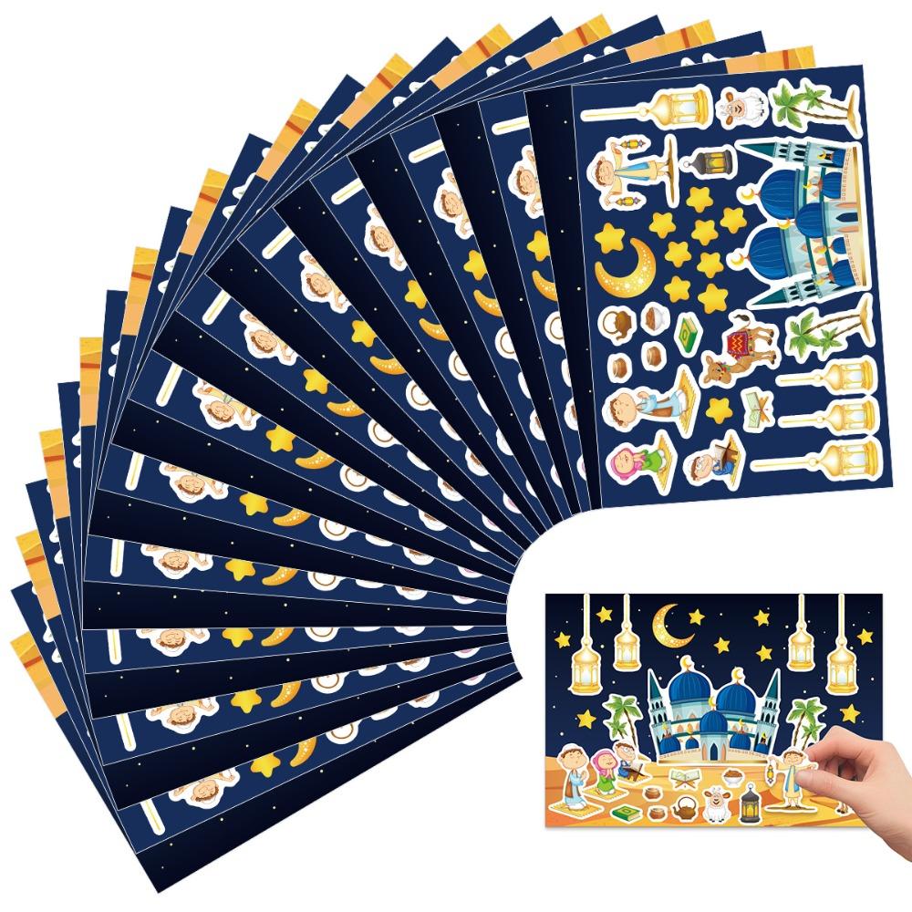 36Pcs Cartoon Eid Mubarak Hanging Decoration Ramadan Moon Star DIY Handicrafts Eid DIY Stickers Multicolored with Lanyard