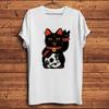Demon Unlucky Black Neko Meow Lucky Cat Funny Punk Tshirt UnisexCasual Short Sleeve White TShirtBreathable Print Nocrack