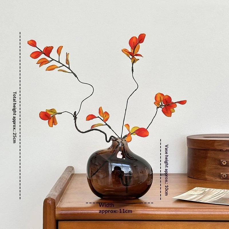 Unique Shape Transparent Pomegranate Glass Vase Red Decorative Hydroponic Flower Vase Hand-Blown Glass Vase Wedding Decoration