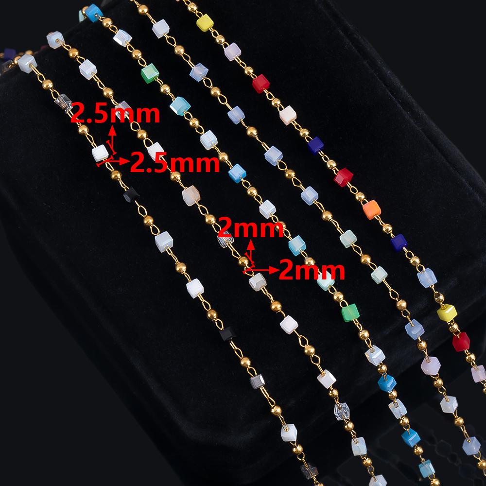 0.5M 1M 2.5mm Stainless Steel Chain Color Cube Square Glass Beads Chain for Jewelry Making DIY Boho Necklaces Bracelets Material