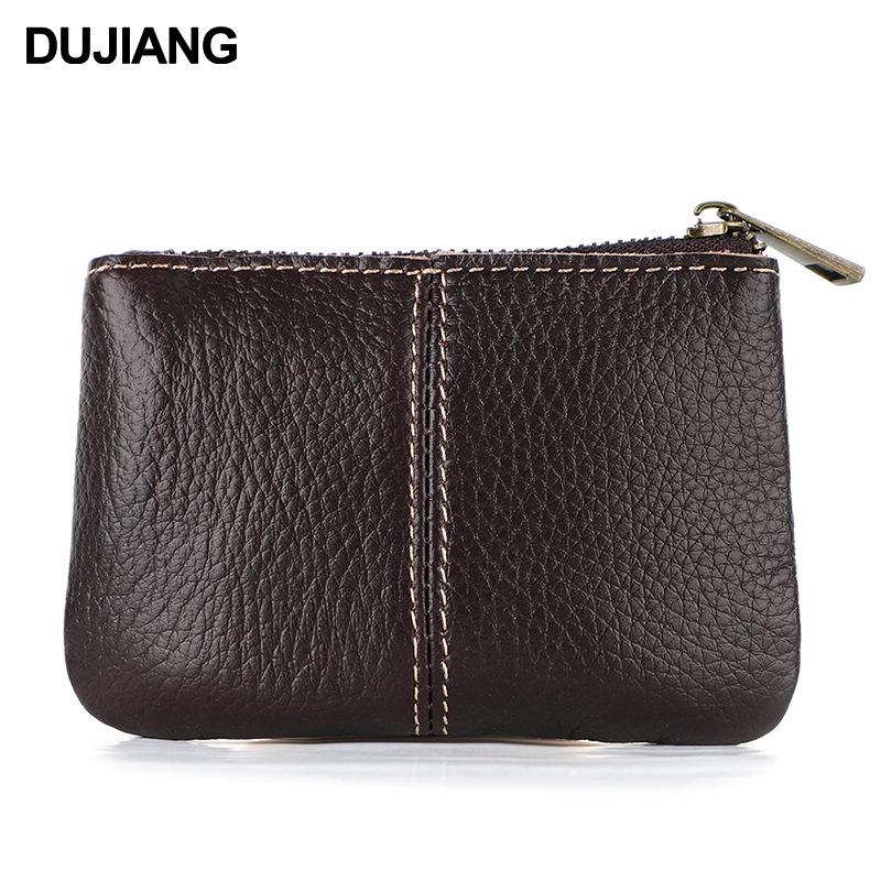Men's Retro Minimalist Genuine Leather Zipper Wallet and Earphone Cable Pouch