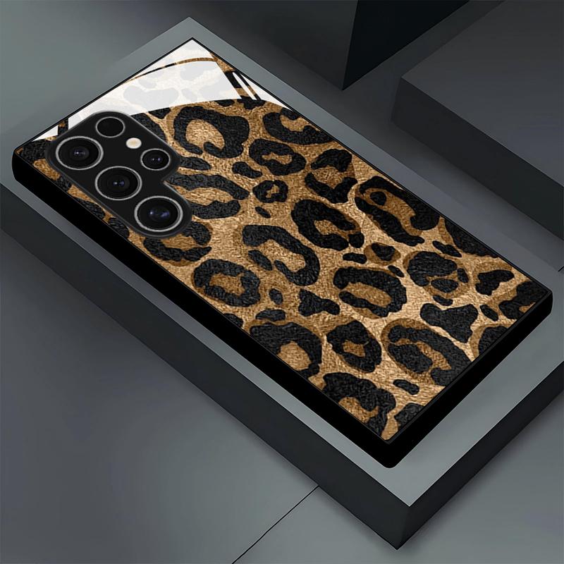 Minimalistisches braunes Leopardenmuster Glas Handyhülle für Samsung Galaxy S26/S25 /S24 S23/S23 Ultra/S22,A16/A32/A32 5G/A36 A55/A52
