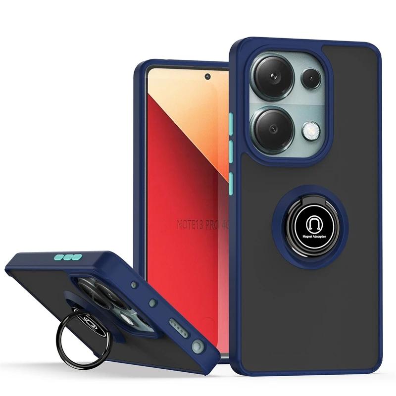

Premium Military Grade Magnetic Ring Stand Case for Poco M7 M6 Pro 5G Armor Aluminum Phone Cover Kickstand Protective Shockproof Poco M7 pro 5G темно-синього кольору