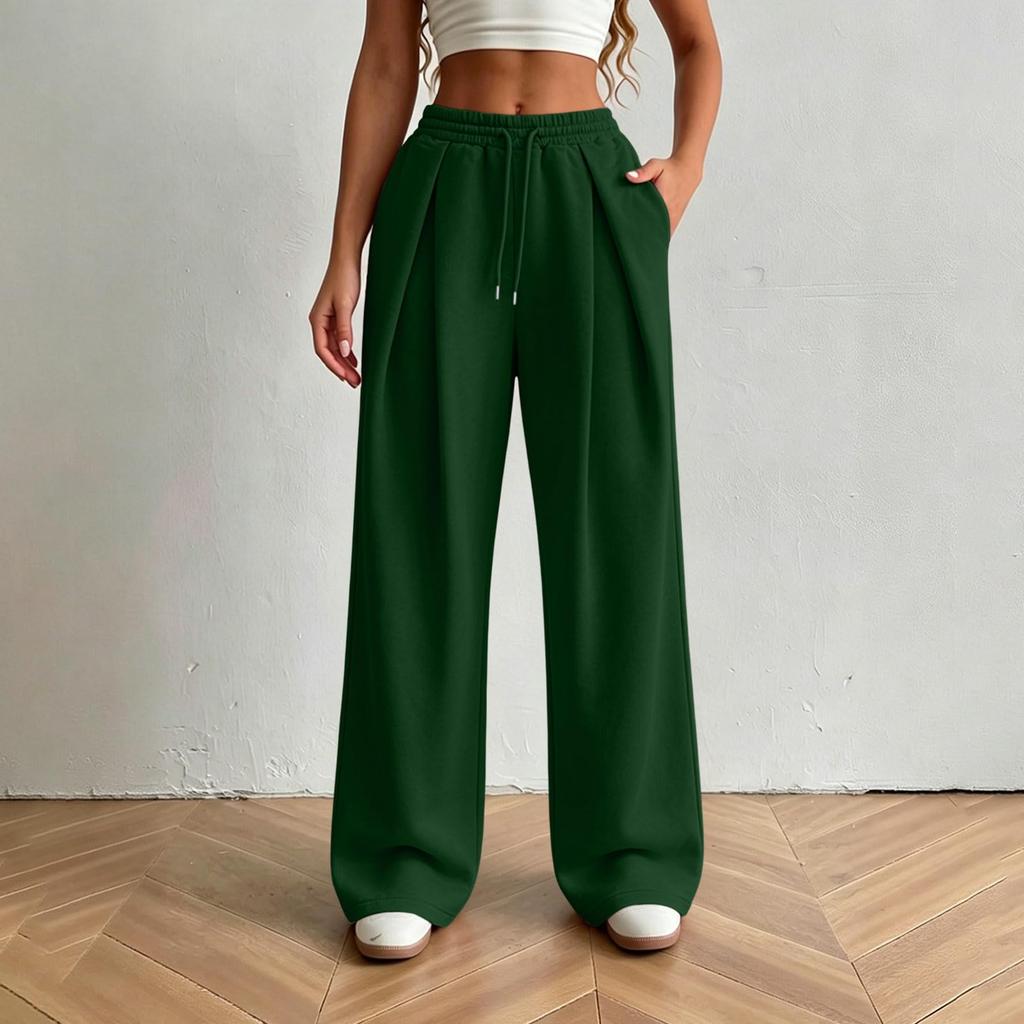 Women’s Fashion Loose Fit Elastic High Waist Drawstring Pocket Sports Casual Pants for Daily Wear and Activities
