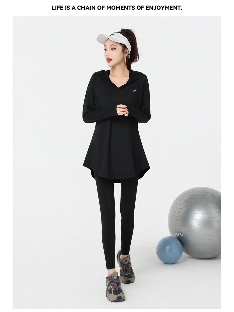 2026 Fashion Plus Size Women's Hooded Yoga & Sports Set - Long Sleeve for Spring/Autumn