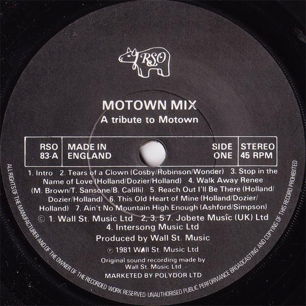 

7inch Record VARIOUS Motown Mix A Tribute To Motown RSO83 RSO 1981 UK SoulFunk Used