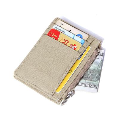 Women's Genuine Leather Slim Card Holder & Coin Purse - Japanese Minimalist Style with Multi-Card Slots and ID Holder.