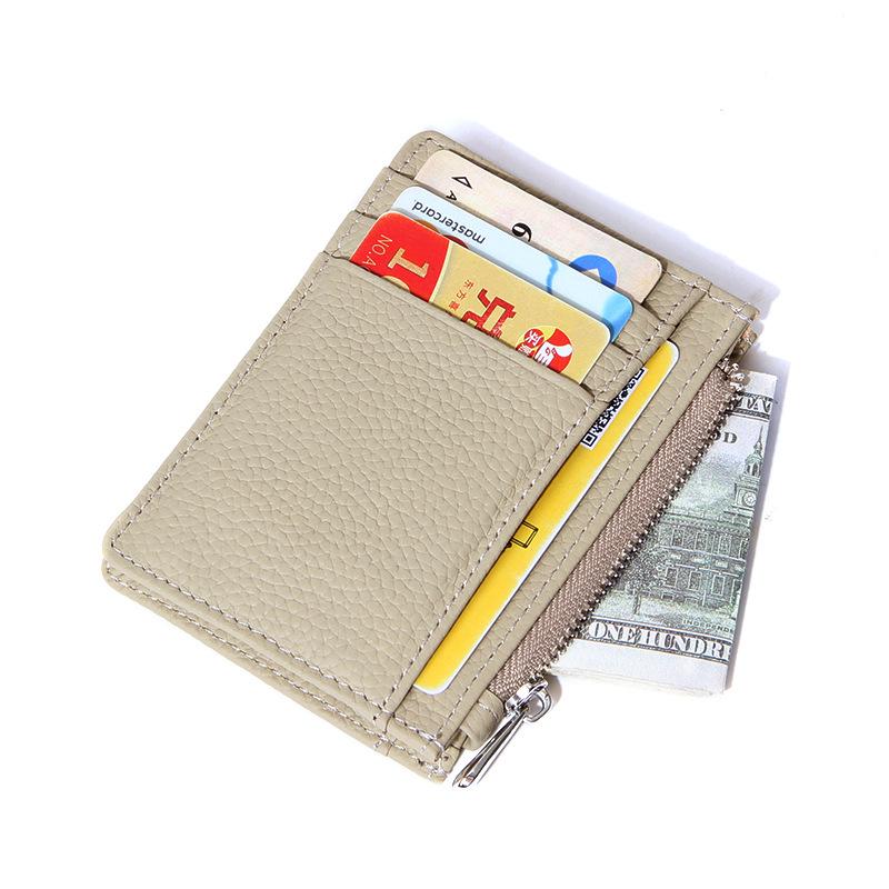 Women's Genuine Leather Slim Card Holder & Coin Purse - Japanese Minimalist Style with Multi-Card Slots and ID Holder.