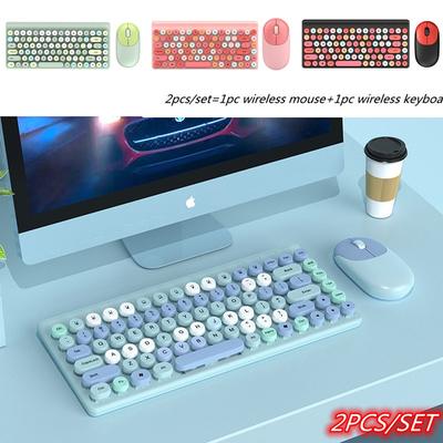 Kabelloses Tastatur- und Maus-Set, Retro-Mädchen-Stil, runde Tasten, Heimbüro-Tastatur und Maus-Set, 2 Stück/Set