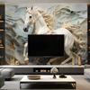 Modern Photo Wallpaper White Horse Stone Relief Mural Living Room Bedroom Background Wall Painting Home Decor