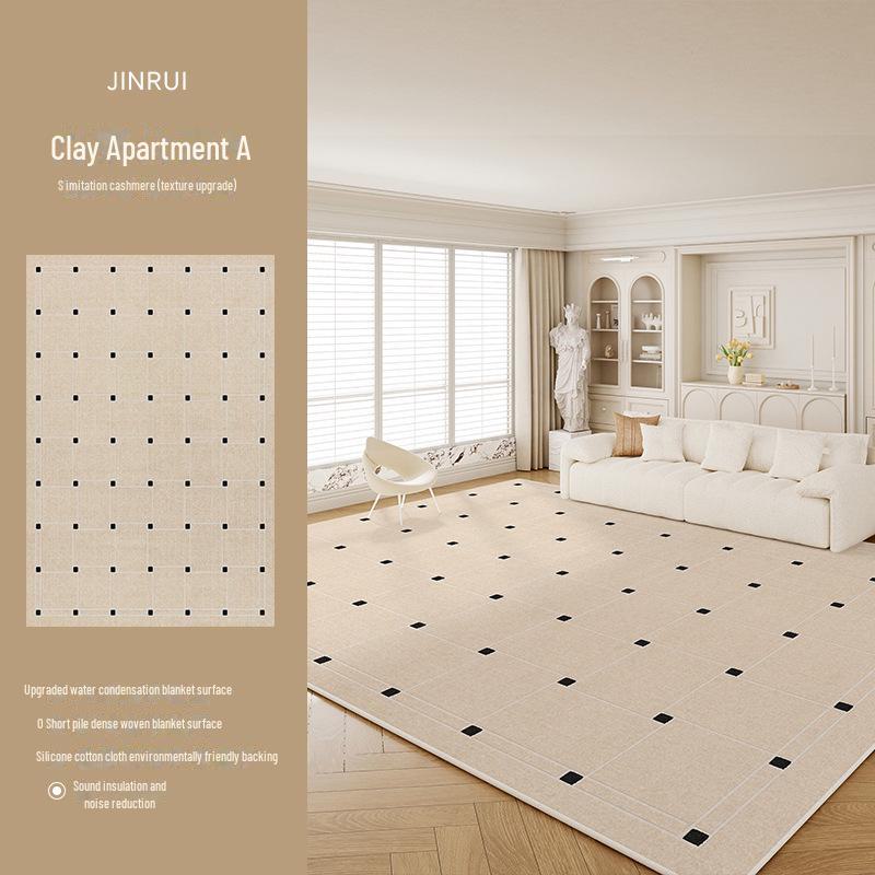 2024 French Cream Black Stone Carpet: Luxury Living Room & Bedroom Floor Mat