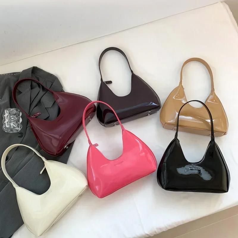 Premium Shiny Leather Enameled Bread Bag for Women Elegant Underarm Bag Fashionable Shoulder Bag