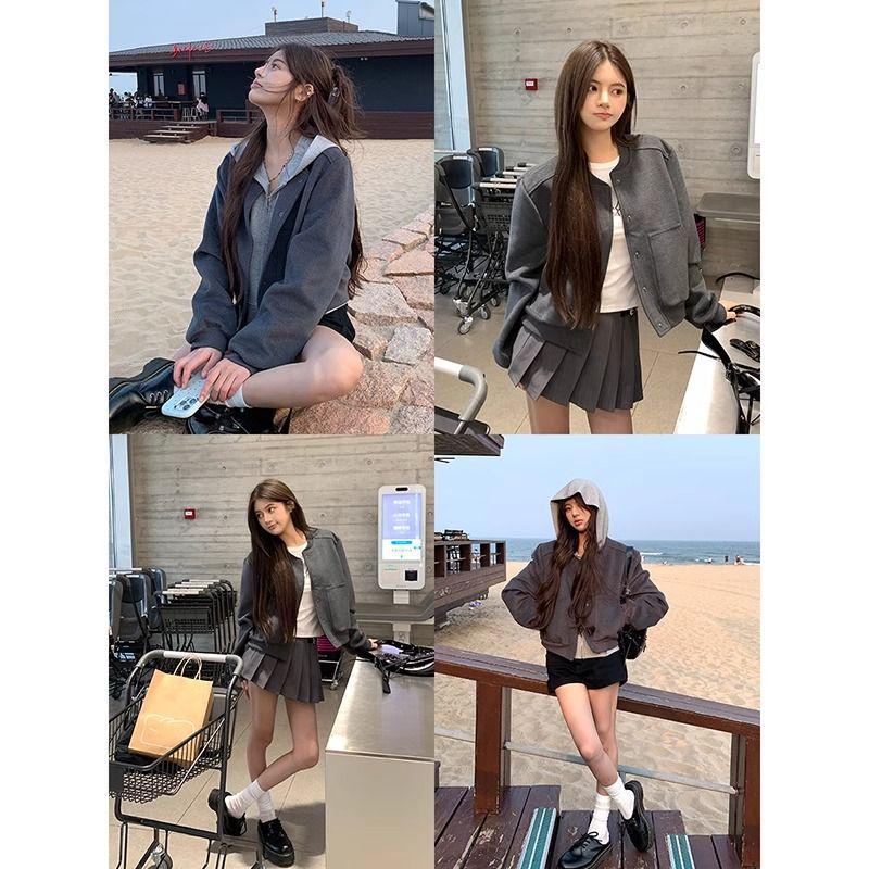 Women's Gray Baseball Jacket - New Arrival Autumn 2025