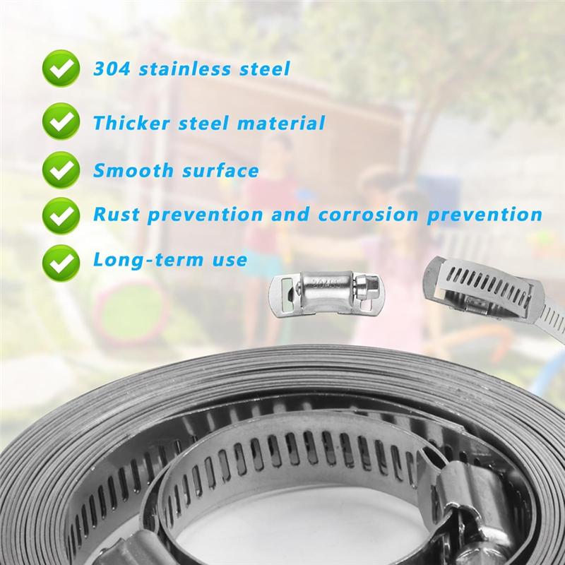 CYCLI-Hose Clamp 12Ft 10 Pieces Strong Fastener Combo Kit Adjustable Pipe Clamp Band Clamp For Pipeline Automotive Mechanics