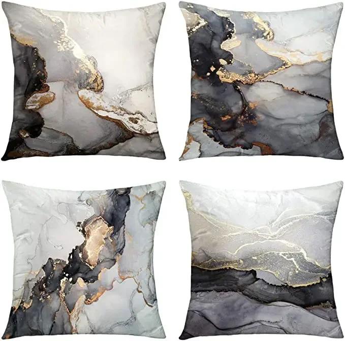 Nuova Copricuscino Stampa Linee Oro Marmo Nordico Copricuscino Decorativo Arte Astratta Acquerello Moderno Cuscini Decorativi per Divano Sedia