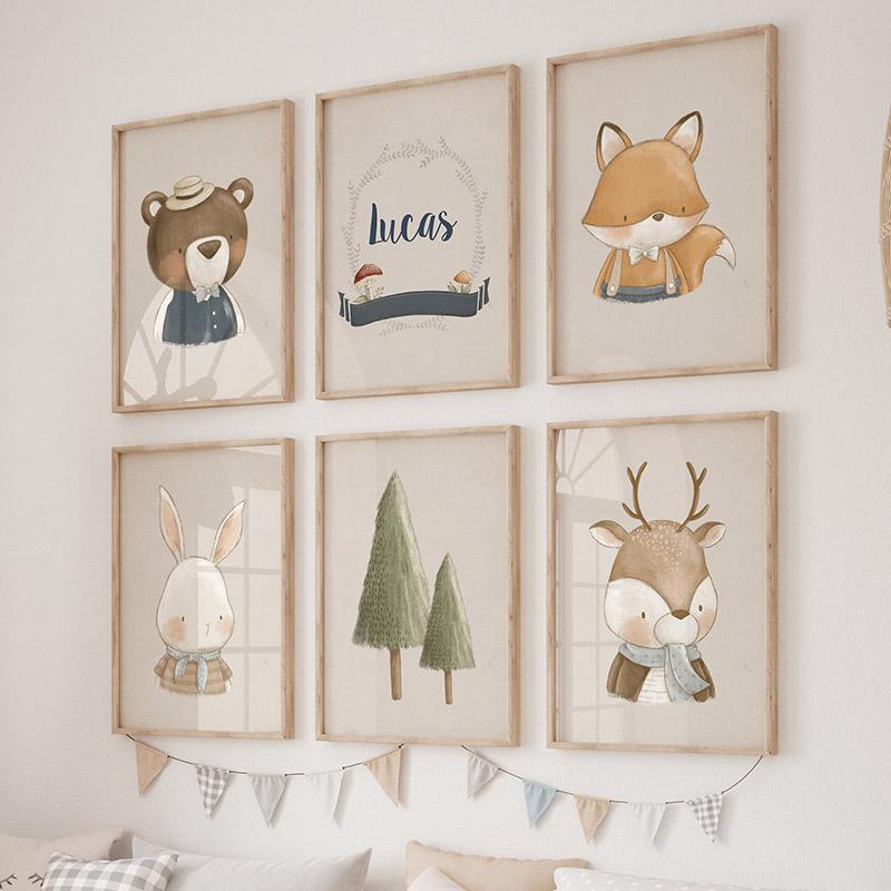 Cute Rabbit Fox Bear Deer Custom Name Nursery Wall Art Canvas Painting Nordic Posters And Prints Pictures Baby Kids Room Decor