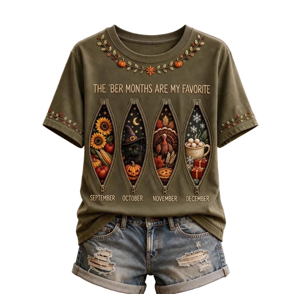 Women's Fall Themed Short Sleeve T-Shirt for Casual Wear