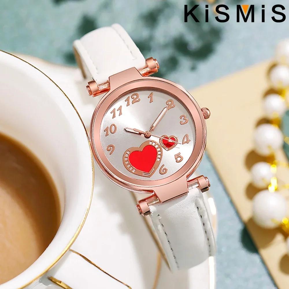 Relógio Feminino Moda Relógio de Quartzo Coração de Pêssego para Mulheres Pulseira de Couro Fosco Relógio de Pulso Feminino Relógio Casual de Vestir Presente para Ela