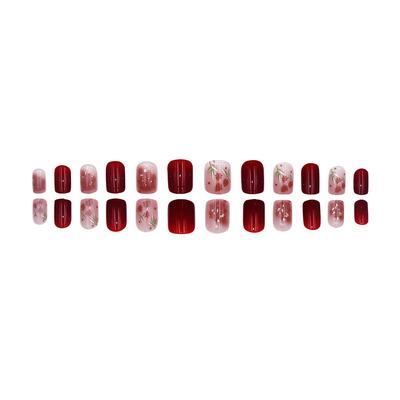 24Pcs Rose Glitter Short Square False Nails With Jelly Adhesive Detachable Fake Fingernails Full Cover Press On Artificial Nails