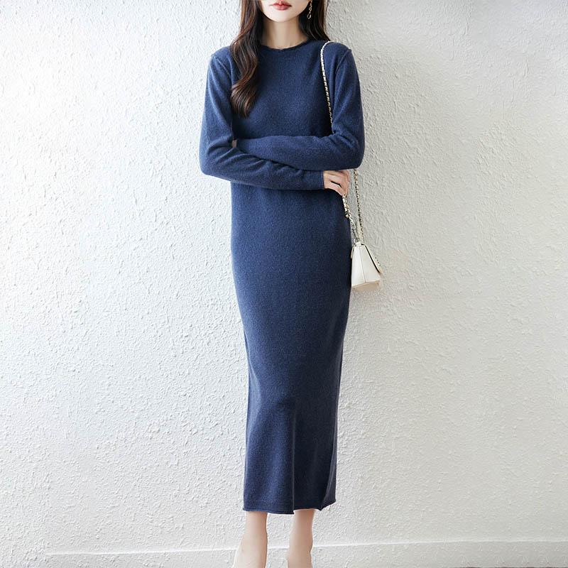 Women Sweater Dress 100% Wool MODERN NEW SAGA O-neck Knit Long Pullover Winter Jumpers Wool Long Dress Female