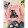 Girls' Crew Neck Sweatshirt Featuring a Teddy Bear Motorcycle Rider In a Biker Style, Perfect for Autumn And Winter