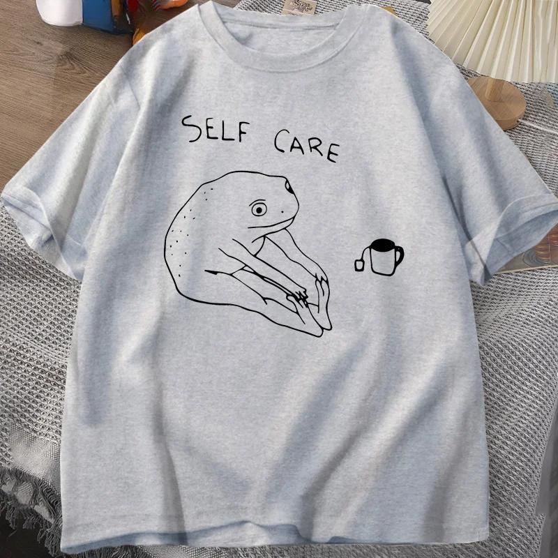 Vtipné tričko s žábou pro péči o sebe Retro Cottagecore Tričko s potiskem žáby Dámské Pánské Letní s kulatým výstřihem Krátký rukáv Tričko Streetwear Trička Unisex