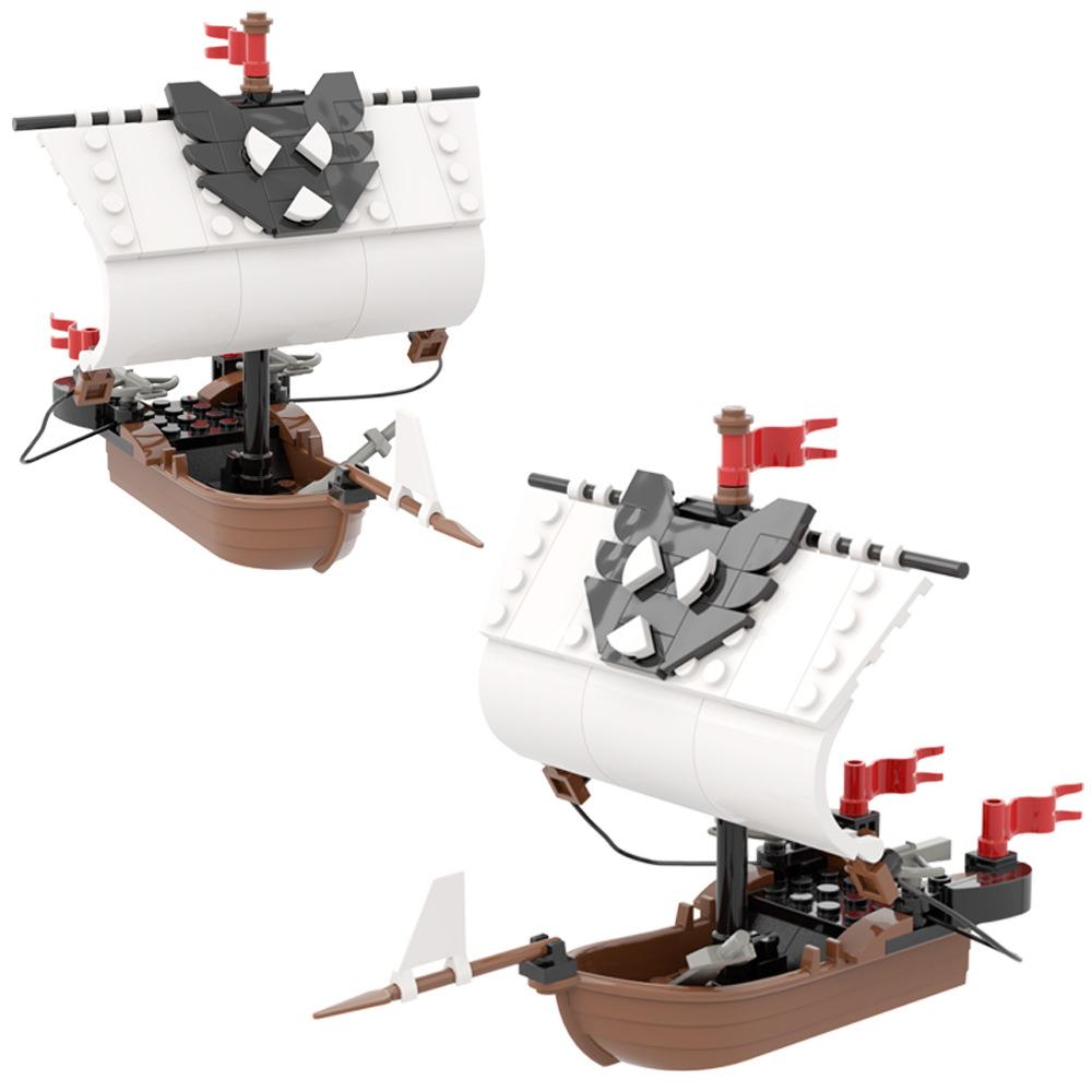 Assemble Small Particle Building Block Drifting Raft Pirate Gunboat Port Scene Tabletop Ornament