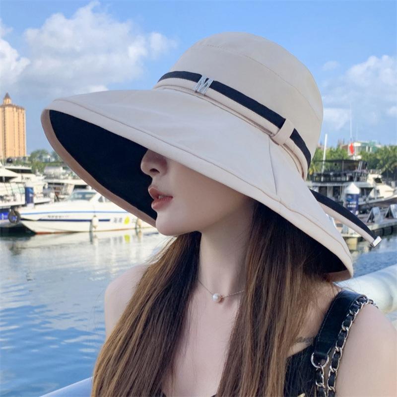 Hat Spring and Summer Women's Versatile Double-sided Bucket Hat Solid Color Big Eaves UV Protection Sun Hat Women's Summer Sun Protection