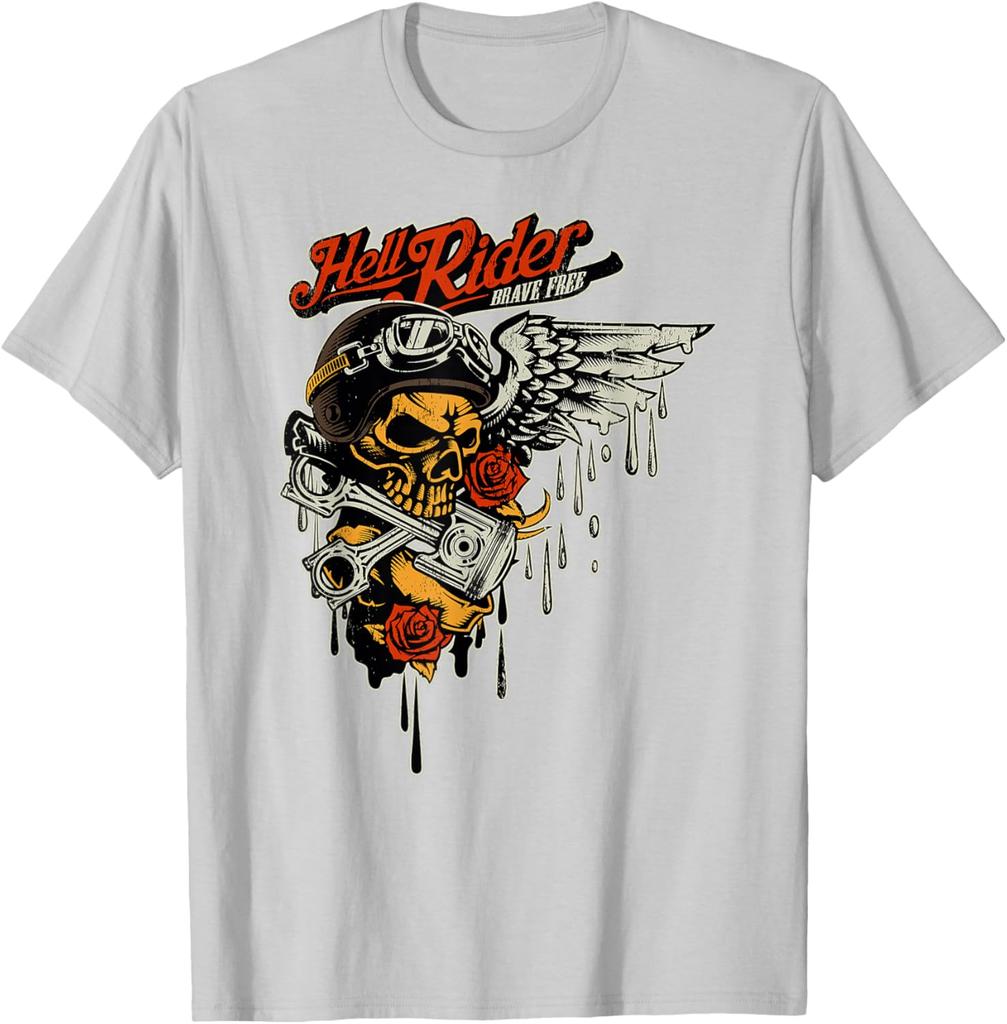 Retro Hell Rider Skull Biker Chopper Motorcycle TShirt 100 Cotton ONeck Short Sleeve Summer Casual Mens Tshirt Streetwear