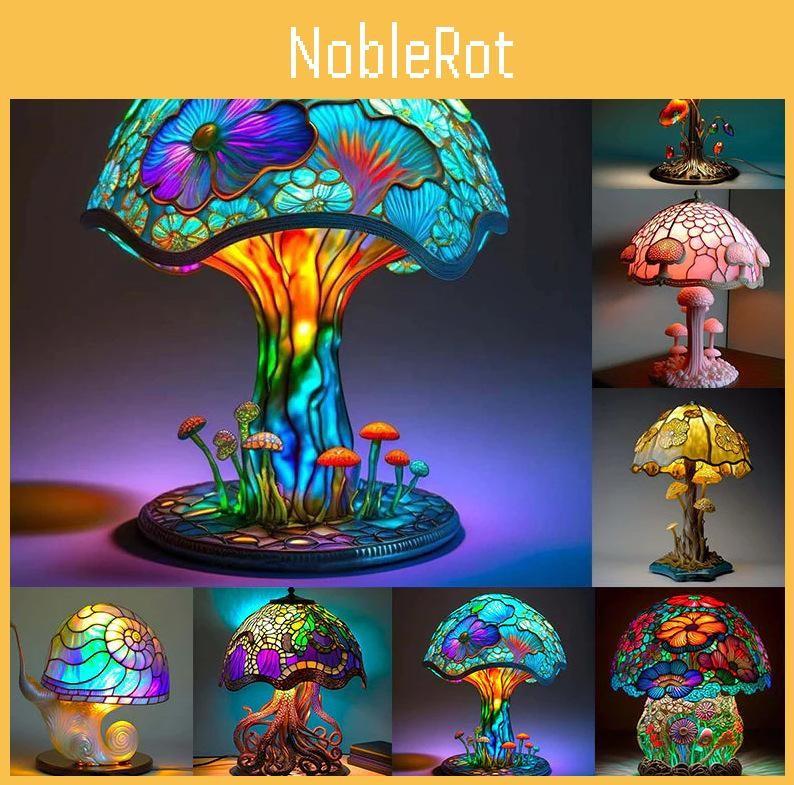 Colorful Resin Flower Mushroom Table Lamp Home Bedroom Decoration Powered Usb
