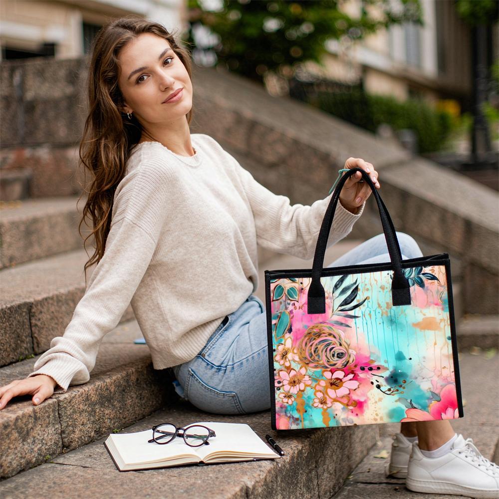 Boho Watercolor Floral Tote Bag Large Casual Fashion Handbag for Daily Use