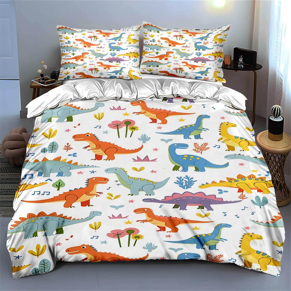 Colorful Dinosaur Illustrations. Bedding Duvet Cover Sets Duvet Covers Pillowcases Gifts (1 * Duvet Cover 2 * Pillowcases, Without Duvet Insert)