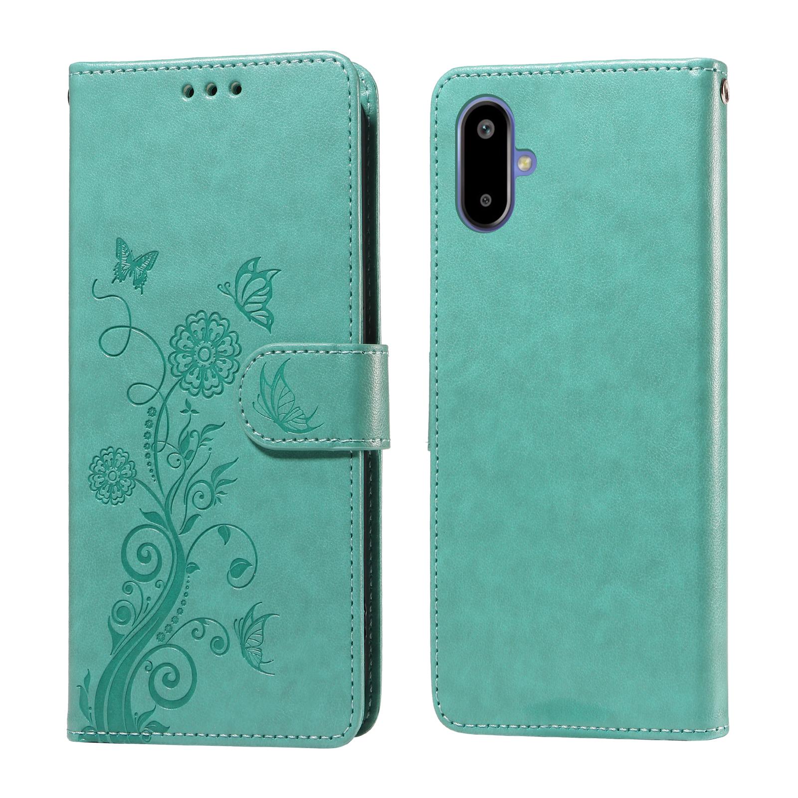 

For Samsung Galaxy F06 5G Leather Case Butterfly Floral Imprint Wallet Stand Cover Green