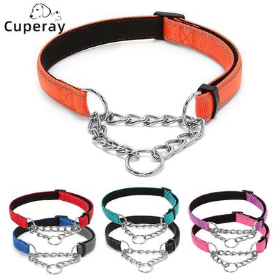 Collare Martingala a Catena in Acciaio Inossidabile - Collari per Animali Domestici in Tessuto di Nylon Riflettente con Catena in Acciaio Inossidabile per Cani Piccoli Medi Grandi