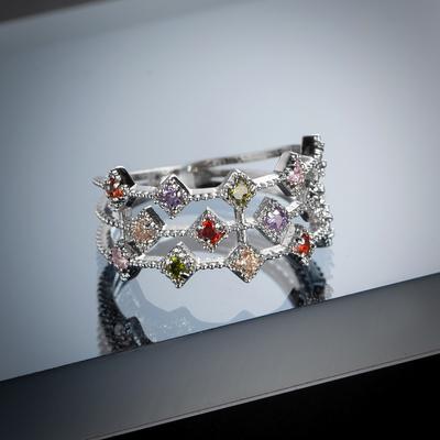 New Fashion  Sterling SIlver Rings Women Wedding Three Layers Colorful Cubic Zircon Luxury Bridal Plata Bride