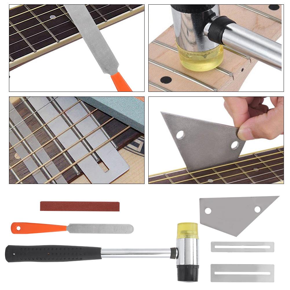 R510 6PCS Guitar Fret Tool Kit Fret Hammer & Fret File & Fingerboard & Grinding Stone & Ruler