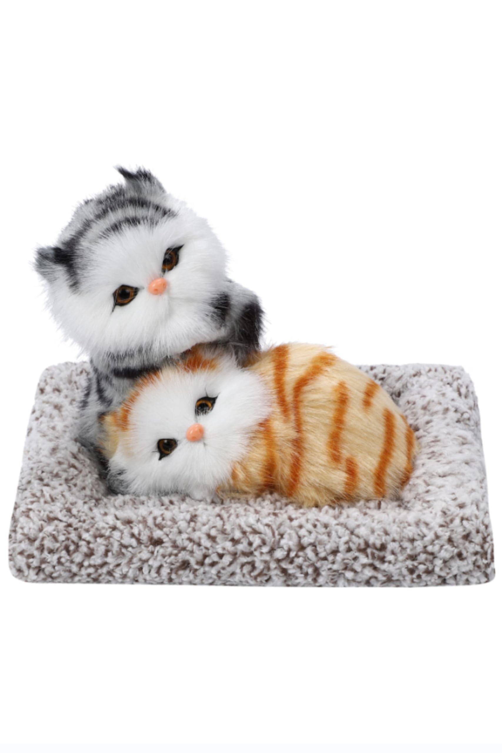 

TASINO Cat Figurine Plush Toy, Realistic, Cute, Lifelike Kitten Model, Accessories, Car (Kitten (Gray + Brown Tabby))