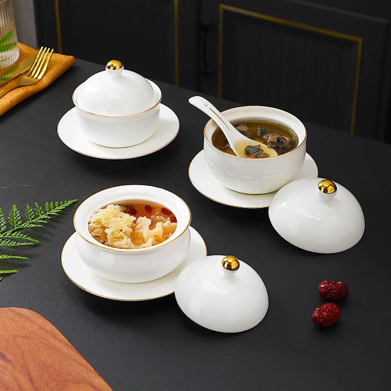 Personal New Bone China Ceramic Stew Pot with Gold Rim