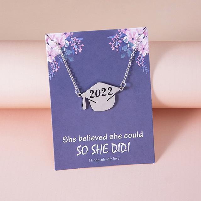 Inspirational Graduation Hat Pendant Necklace For Women Men Silver Color Chain College School Friendship Jewelry Gifts