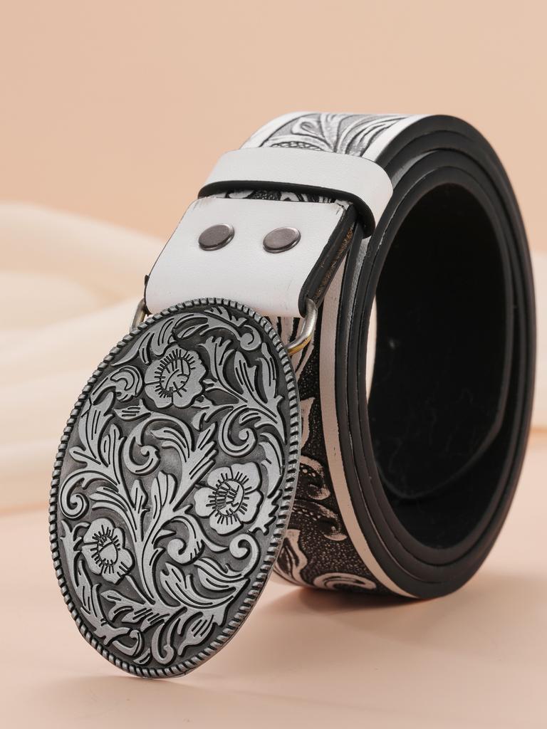 Silver Plated Sunflower Ladies Belt Spice Girl Embossed Vintage Plate Buckle Belt Jeans Decorative Belt