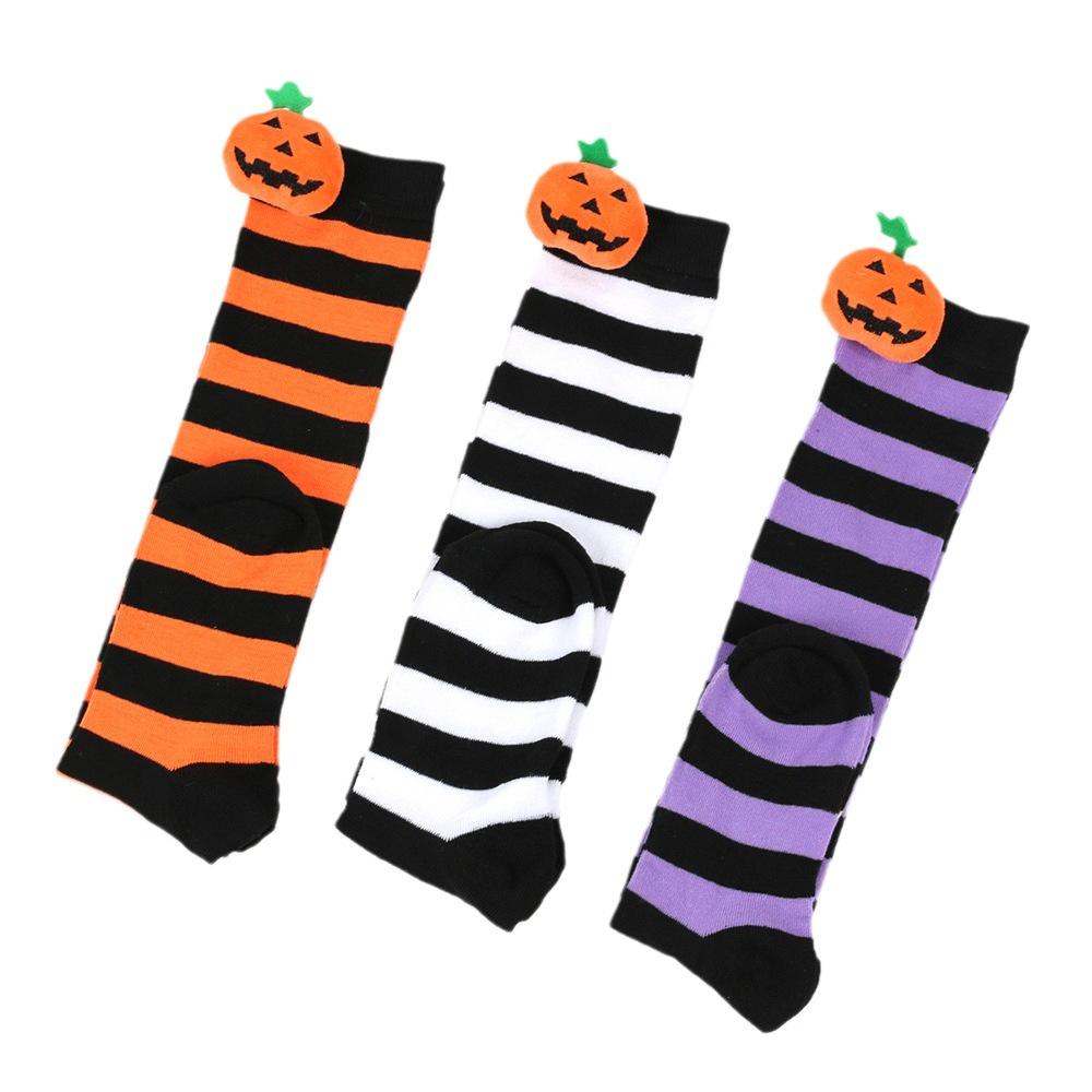 Cute Cartoon Pumpkin Doll Long Tube Socks For Kids Polyester Fabric Friction-resistant Striped/plaid Pattern Packaged In A Bag