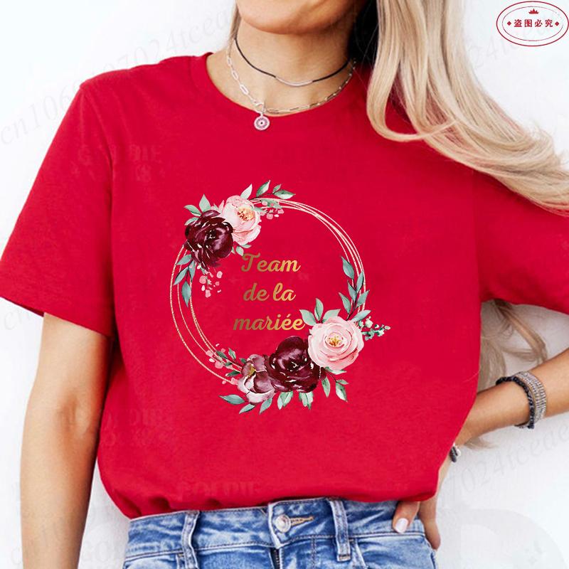 Französische Mädchen Hochzeit Team Braut T-Shirt Junggesellinnenabschied Tops für Frauen Kleidung Kurzärmelig Brautkranz Evjf T-Shirts