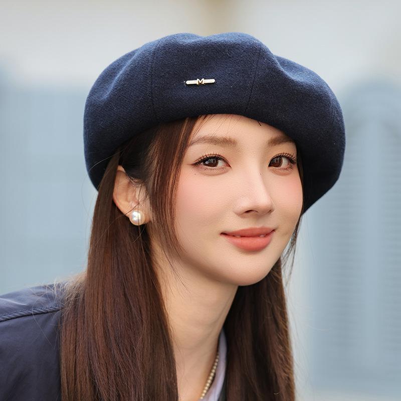 Korean Style Hat for Women In Autumn and Winter New Retro Beret Casual All Match Octagonal Hat Big Head Circumference Showing Face Small Painter Hat