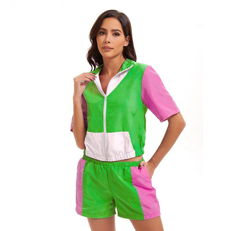Carnival Clothing Retro 80S Disco Fashion Zippered Sportswear Two-Piece Set Trendy Party Stage Outfit