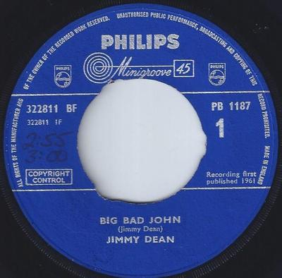 7inch Record JIMMY DEAN - Big Bad John PB1187 Philips 1961 UK Rock Used