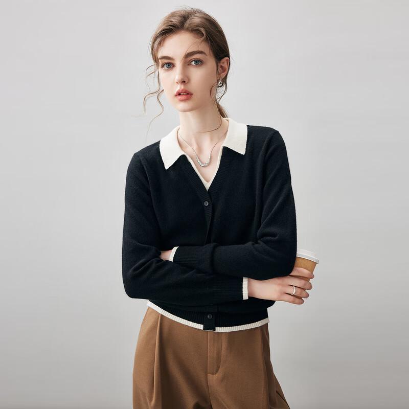 Kemeng Boka Women's Faux Two-Piece Cashmere Sweater with Color Block Lapel