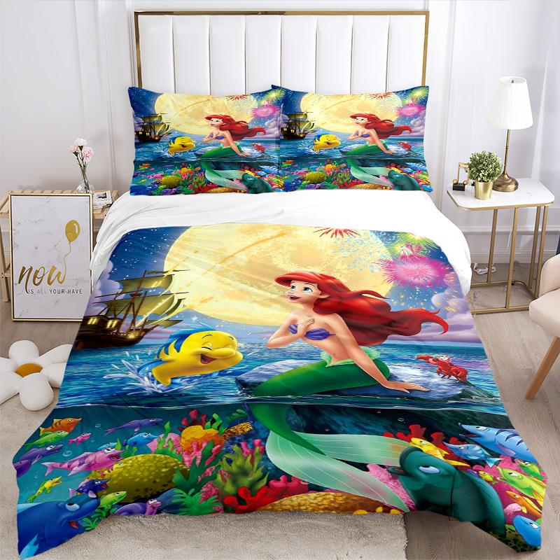 Ariel Under‑sea Party Print 3Pcs Bedding Set,Duvet Cover with 2 Bedro,Pillowcase Home Birthday Gift