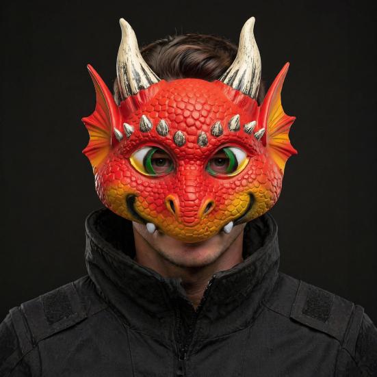 Durable Dragon Halloween Mask 3D Cute Full Face Mask, Party Baby Lightweight Breathable Eyelet Role Play Costume with Realistic Scales And Horns