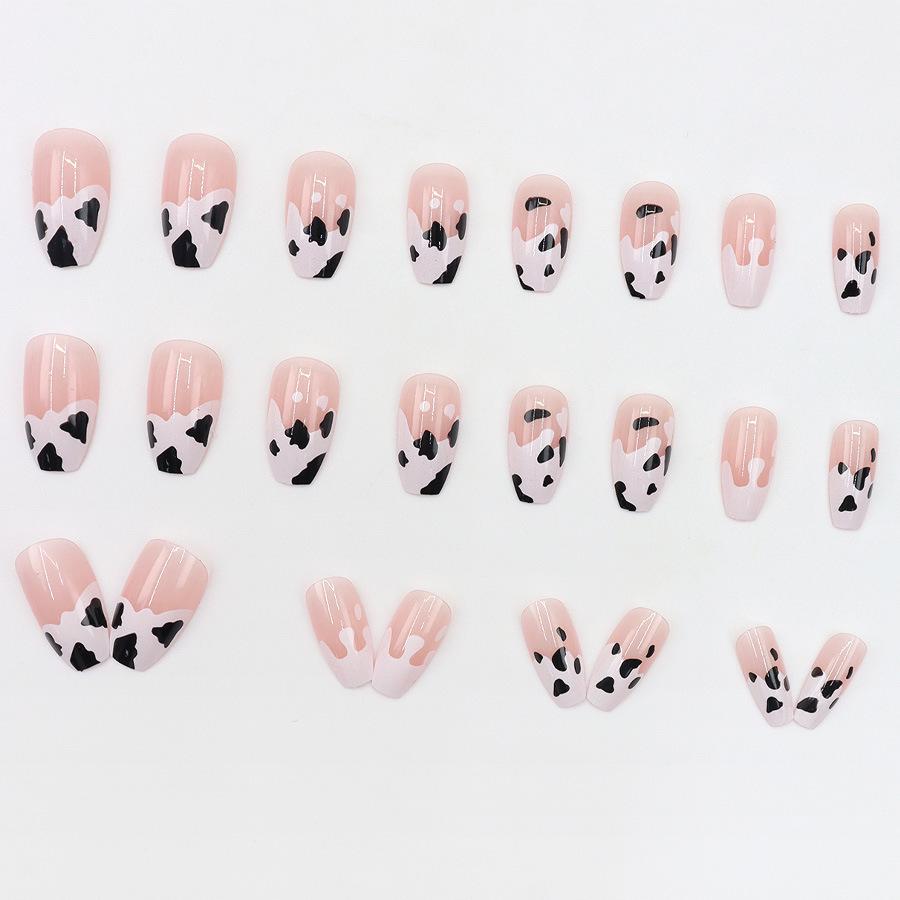 Trendy Nude Cow Print Medium Ballet Nails - Transparent, High-End, Wearable, Simple, Hot-Selling Design